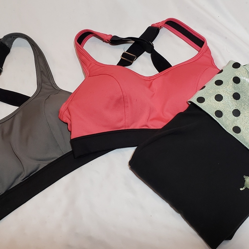 VS Pink Yoga Leggings and 2 Aerie Sports Bras